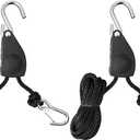 iPower 2-Pack 1/2 Inch 14.7-Feet Long Heavy Duty Adjustable Rope Clip Hanger Ratchet Tie Down (250lbs Weight Capacity) Reinforced Metal Internal Gears, Black