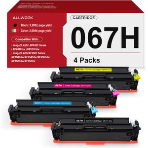 ALLWORK 067H Toner Cartridge High Capacity Compatible Replacement for Canon 067 Toner Cartridge Set Works for Canon Color imageCLASS MF650C LBP630C Series MF656Cdw MF654Cdw MF652Cw LBP632Cdw 4 Pack (Black Cyan Magenta Yellow)