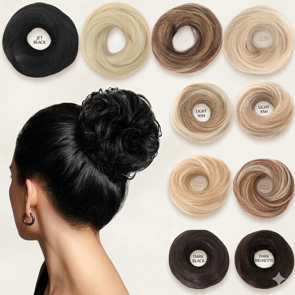 IOVOIMMSL 2PCS Small Cute Messy Bun Hair Piece for Thin Hair Women Mini Synthetic Curly Bun Scrunchies Updo Hairpieces (M-2PCS-Cream Blonde)