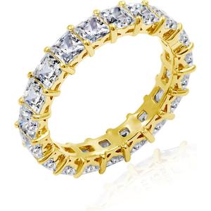 Amazon Essentials Sterling Silver Princess Cut All-Around Band Ring made with Infinite Elements Cubic Zirconia, (previously Amazon Collection) (8, Yellow Gold)