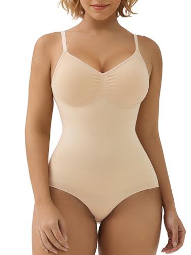 SHAPERX Women's Seamless Shapewear Bodysuit Tummy Control Body Shaper Waist Snatching Body Suit,SZ5213-Beige-L/XL