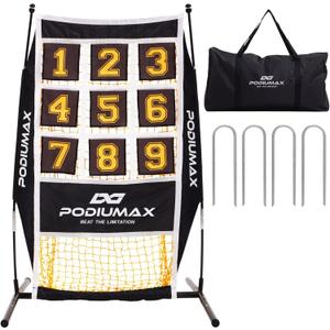 PodiuMax Baseball & Softball Pitching Net, 9 Hole Target Net with Strike Zone, Large Ball Collection System, Solo Practice for Backyard Park Field, Portable Baseball Throwing Trainer with Carry Bag