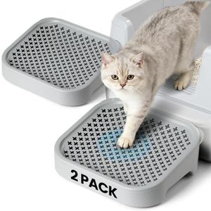Litter Box Step, Litter Box Ramp/Catcher, Anti-Tracking & Easy to Clean, Ideal for Small & Elderly Cats (2-Pack Light Grey)