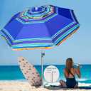 AMMSUN 7ft Heavy Duty High Wind Beach Umbrella Parasols with Sand Anchor Vent Tilt UPF 50+ Sun Protection Portable Outdoor Sunshade Umbrellas Carry Bag for Patio Garden Pool Backyard Blue