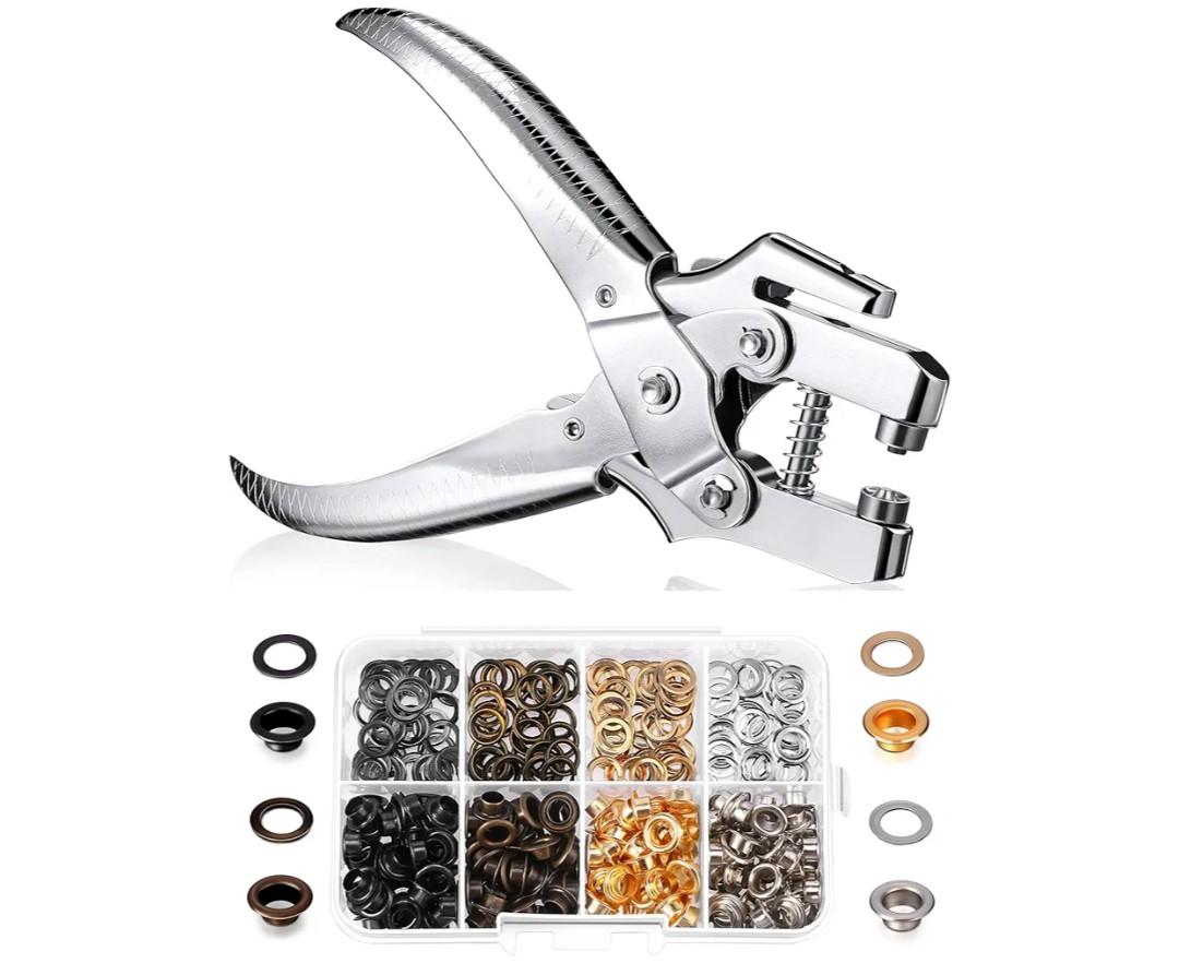 Honoson 3/16 Inch Grommet Tool Kit Eyelet Plier Set Hole Punch Grommet Hand Press Pliers with 200 Pieces of Eyelets for Shoes Clothes Bags(Gold, Silver, Grey, Copper)