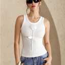 Women's 3D Floral Tank Top Crew Neck Sleeveless Dressy Casual Ribbed Knit Tops (L)