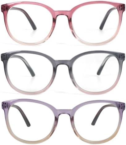 KoKoBin 3 Pack Reading Glasses for Women Cute Round +3.50 Blue Light Blocking with Spring Hinge