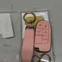 Soft TPU & Leather Key Fob Cover Compatible with Jeep Cherokee Compass Renegade Chrysler 200 300,Dodge Charger Journey Durango, with Keychain & Metal Blessing Tag (5 Button Pink)