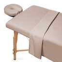 Saloniture 3-Piece Microfiber Massage Table Sheet Set - Premium Facial Bed Cover - Includes Flat and Fitted Sheets with Face Cradle Cover - Sand Brown