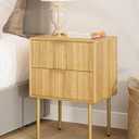 Masupu Night Stand,Mid-Century Modern Bedside Table with 2 Storage Drawer,Small Gold Frame Side End Table for Bedroom,Living Room, Natural