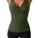 B2prity Women's Tankini Swimsuits Tummy Control Ruched Two Piece Bathing Suit V Neck Wrap Tie Back Swimwear with Shorts (Large, Army Green,black)