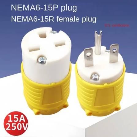 Extension Cord Ends Female, NEMA 5-15R 5-15P, 15 Amp 125 Volt 2 Pole 3 Wire Straight Blade Plug Grounding,Yellow