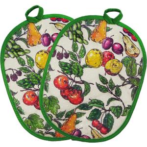 Pot Holders Set of 2 with Transparent Clear Silicone Shell and Nice Fruit Flower Cotton Lining, Heat Resistant to 500 F Kitchen Oven Gloves Pot Holder for Cooking (Fruit Flower, Potholders)