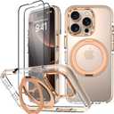 Desert Titanium Clear Case for iPhone 16 Pro Case with Stand & 2X Screen Protector [ Compatible with MagSafe ], Military Grade Magnetic Phone Cover with Ring for Women Men, Gold