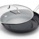 GreenPan Chatham Black Prime Midnight Hard Anodized Healthy Ceramic Nonstick, 12" Frying Pan Skillet with Lid, PFAS-Free, Dishwasher Safe, Oven Safe, Black