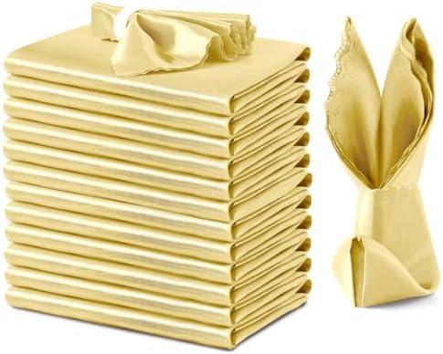 VACVELT 12 Pack Champagne Satin Napkins 20x20 Inch Wedding Napkins, Scalloped Elegant Dinner Napkins Square Table Napkins Decor, Silky Satin Cloth Napkins for Restaurant Banquet Graduation Party VACVELT 12 Pack Champagne Satin Napkins 20x20 Inch Wedding Napkins, Scalloped Elegant Dinner Napkins Square Table Napkins Decor, Silky Satin Cloth Napkins for Restaurant Banquet Graduation Party