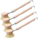Maxdot 4 Pcs Kitchen Dish Brush with Beechwood Handle Natural Wooden Handle Scrub Brush Fiber Bristles Dish Scrub 2 Inch Replacement Brush Head for Pots Pans Utensils Washing Supplies