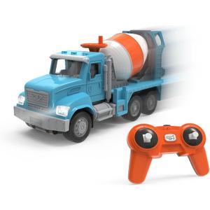 Driven by Battat - 7" Remote Control Cement Mixer Truck Toy for Kids - Construction Vehicle with Rotating Drum, Lights & Realistic Sounds - Interactive Mixer for Boys & Girls Ages 3+