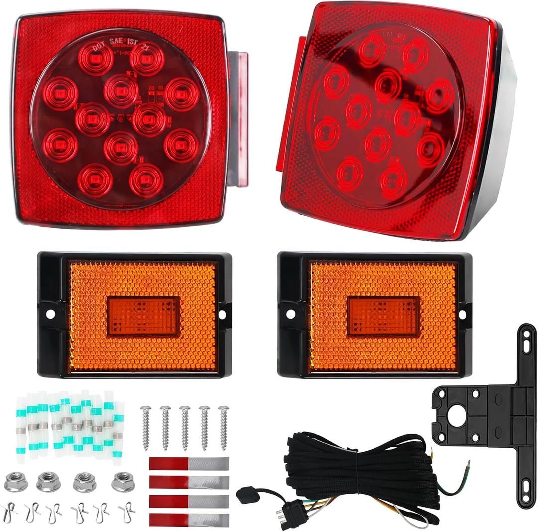 Submersible LED Trailer Light Kit, IP67 12V DOT Stop Brake Tail Turn Signal Lights with 25ft Wiring Harness, Marine Boat Trailer Lights for Utility RV Truck, Luces para Trailas Under 80"