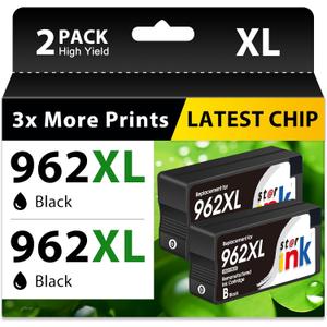 Starink 962 962XL Ink Cartridges Black for HP962XL/962 Ink Replacement for HP 962XL Ink Cartridges Combo Pack Work for HP Officejet Pro 9010 Ink 9015 9020 9018 Printers Ink (2 Black, 962 XL Black Ink)