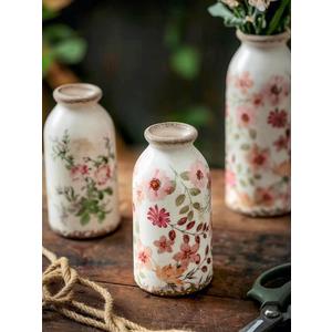 Vintage Ceramic Small Vase, Farmhouse Rustic Dcor, Home Decorative Vase for Your Kitchen, Bedroom, Office, Living Room, Bathroom& Shelf Centerpiece Table Decorations (Retro Creative Style S) (Colorful Daisy - 6 Inch)