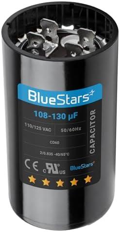 BlueStars 108-130 uf/MFD 110-125 VAC ±20% Volts Round Start Capacitor 50/60 Hz AC Electric Replacement Part - Exact Fit for Single-Phase Electric Motors