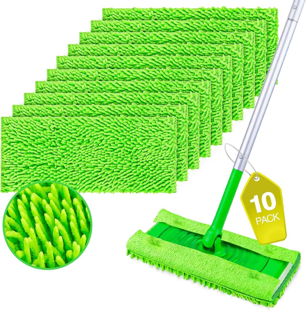 HOMEXCEL Microfiber Mop Pads Compatible with Swiffer Sweeper, Reusable Machine Washable Pad Refills, Mop Head Replacements for Multi Surface Floor Cleaning, 10 Pack