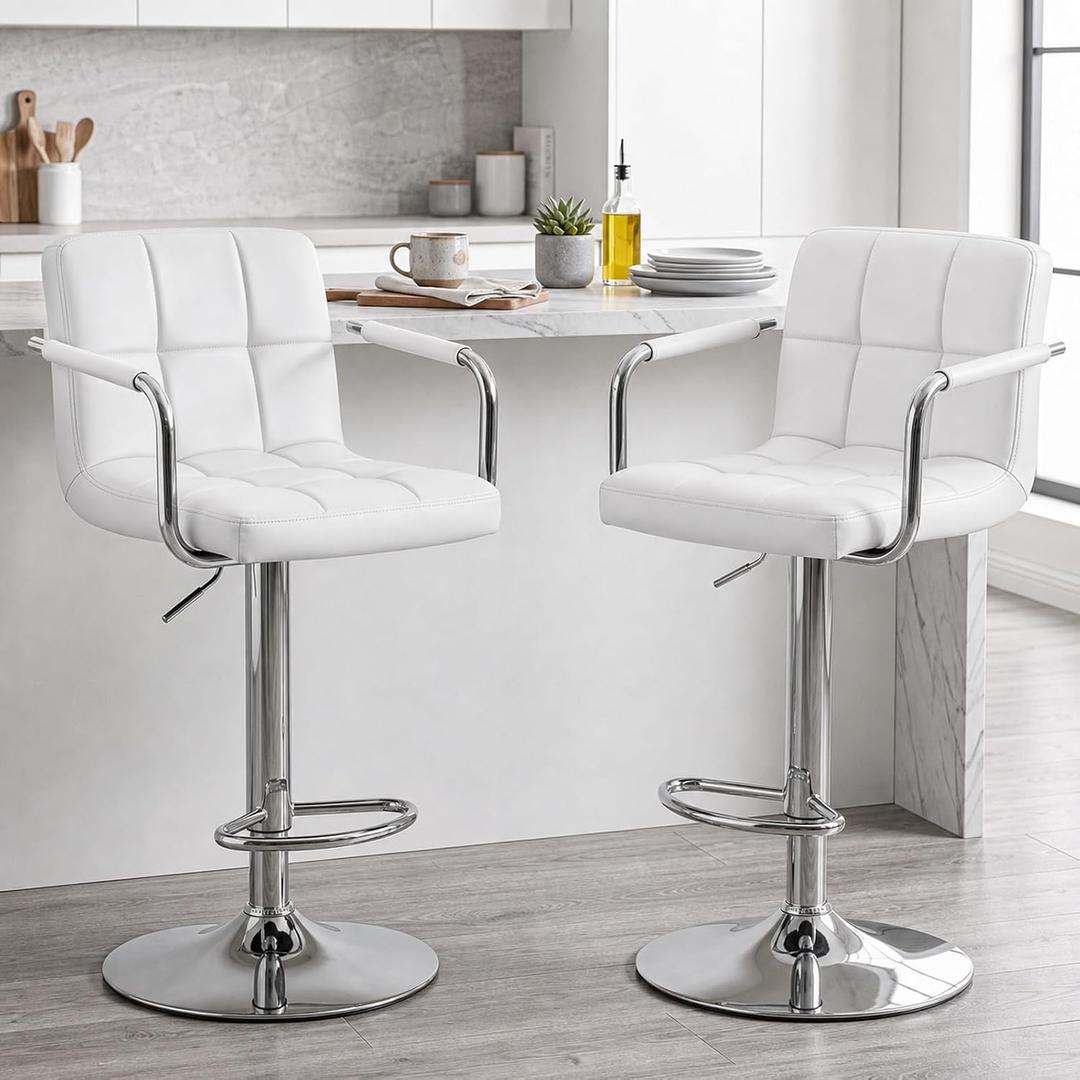 OLIXIS Swivel Bar Stools Set of 2, PU Leather Counter Height Stool with Arm, 2pc