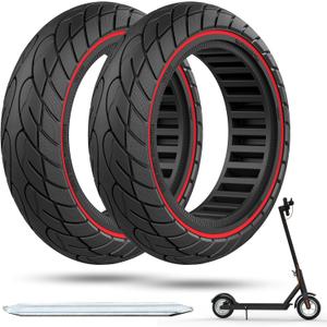 Cooryda 10x2.125 Scooter Tire, 10 inch Solid Rubber Tires Tubeless Front or Rear Replacement 10x2.125 Solid Electric Scooter Tire for Gotrax G4 Xr V2 Ninebot F25 F65 Hiboy S2 Pro 2pc Red