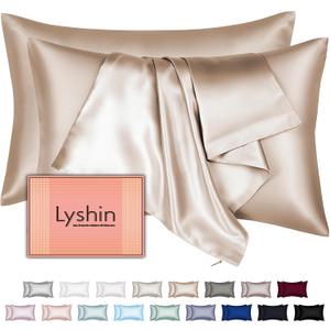 Silk Pillow Cases 2 Pack Standard Size with Hidden Zipper, Mulberry Silk Pillowcase for Hair and Skin, Smooth and Soft Breathable Cooling Silk Satin Pillowcase Set of 2, Gifts for WomenChampagne