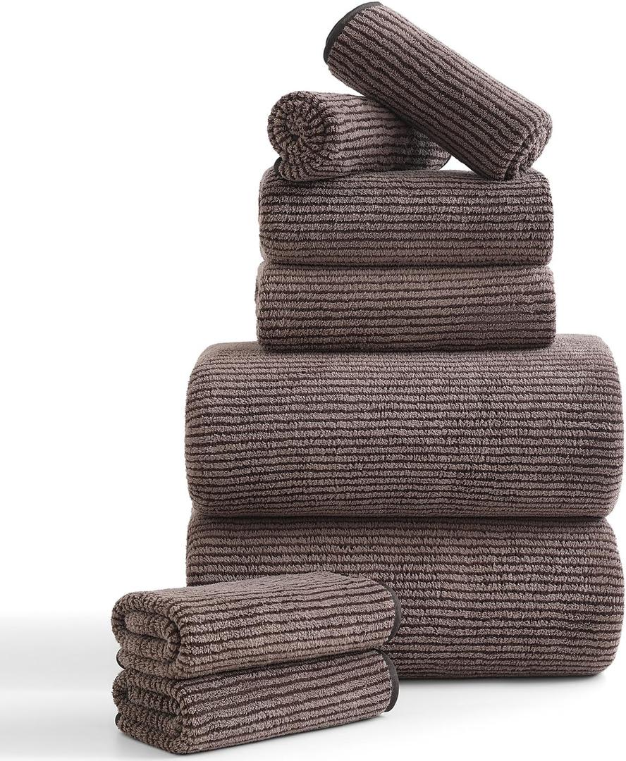 8-Piece Premium Towel Set for Bathroom|2 Oversized Large Bath Sheet, 2 Hand Towels, 4 Washcloths|Soft Cozy Highly Absorbent Fast Dry Microfiber Shower Towel Set for Hotel Bathroom Essentials, Dark Brown