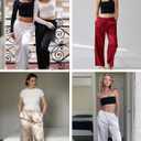 Ekouaer Womens Silk Satin Pajama Pants Casual Loose Lounge Pants Drawstring Elastic Waist Wide Leg Pj Bottoms with Pockets