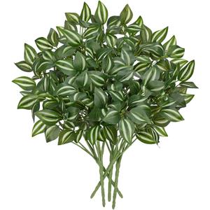 Hollyone 5 Bundles Artificial Greenery Plants Stems Faux Wandering Jew Leaves Plant Bouquet Fillers for Arrangement, Fake Shrub Bushes Plants for Home Centerpiece Indoor Outdoor Garden Patio Porch