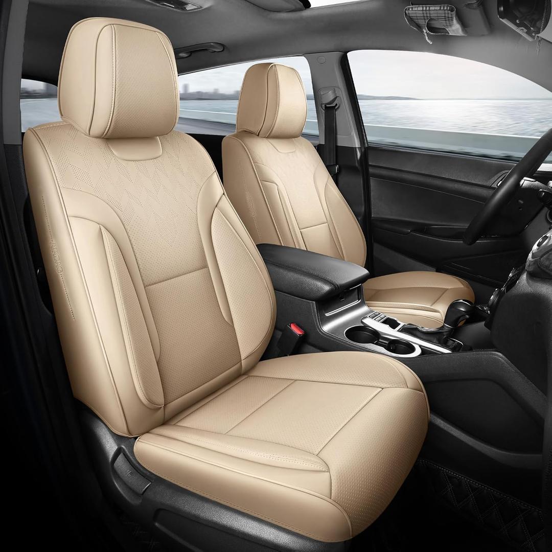 Beige Car Seat Covers Full Set - Breathable Faux Leather Universal 5 Seat Covers for Cars, Automotive Protector Fit for Most Sedan SUV Pick-up Truck Beige Car Seat Covers Full Set - Breathable Faux Leather Universal 5 Seat Covers for Cars, Automotive Protector Fit for Most Sedan SUV Pick-up Truck