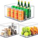 Clear Plastic Storage Bins with Dividers for Fridge Pantry Organizers and Storage Containers, 3 Pack Large Acrylic Stackable Sturdy Storage Boxes for Home Edit and Cabinet Organizers C6-2
