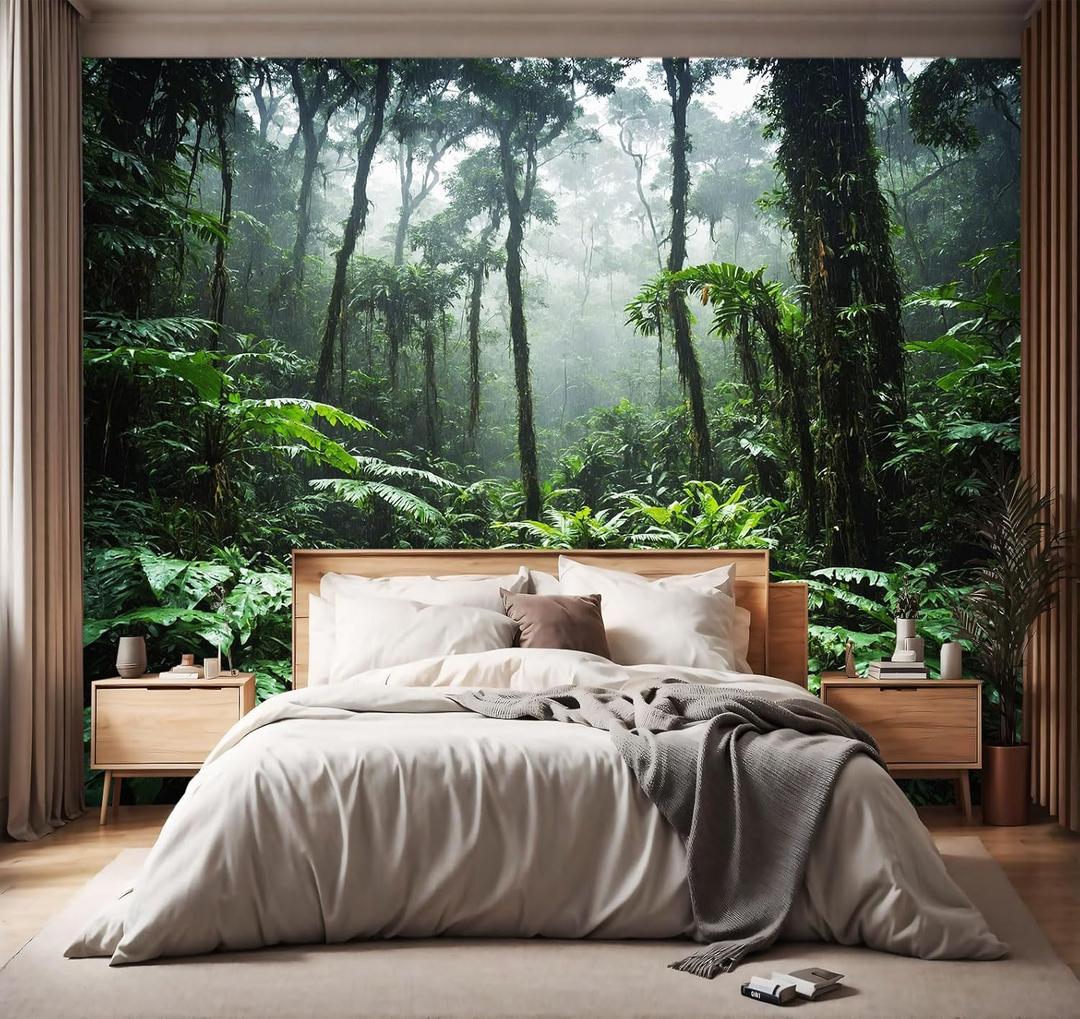 -Tropical Rainforest Forest Backdrop Large Fabric Living Room Wallpaper Green Jungle Bedroom Bathroom Wall Mural- 137"x96" not Peel and Stick (Y19)