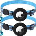 2 Pack Airtag Cat Collar with Bell, Reflective Nylon Kitten Collar with Apple Air Tag Holder and Breakaway Safety Buckle for Puppy Girl Boy Cats, 3/8" in Width and Lightweight, Blue