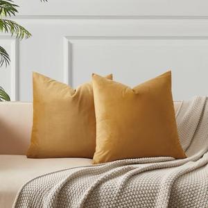 22x22 Throw Pillow Covers Set of 2 Decorative Velvet Cushion Covers,Orange | Soft Pillow Cases with Invisible Zipper for Modern Couch Sofa Bed Living Room Bedroom Home Decor