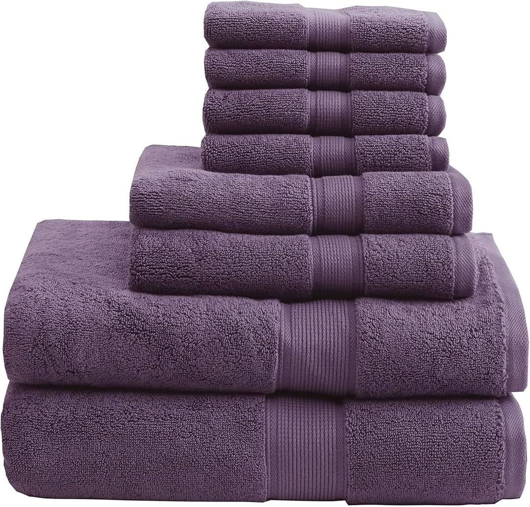 Madison Park 800GSM Bathroom Towel Set of 8 100% Cotton Bath Towel Set for Bathroom Luxurious Highly Absorbent 2 Bath Towels 2 Hand Towels 4 Washcloths Quick Dry Spa Quality Purple, Multi-size Set