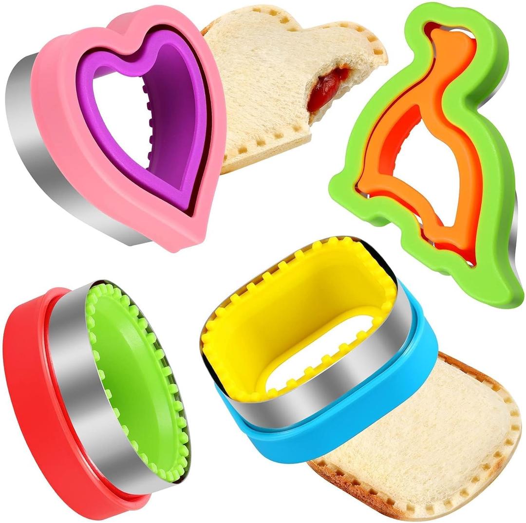 HINZER Sandwich Cutter and Sealer Set 4 Pcs Bread Decruster Sandwich Cutter Pancake Maker Heart Square Circle Dinosaur Shape DIY Cookie Cutters Gift for Kids Adult Boys Girls