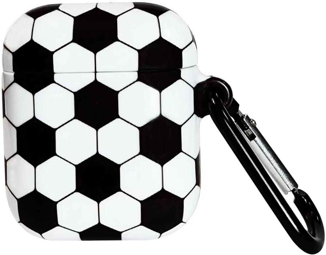 Airpods 1&2 Case Cover,Durable Full Protective Soccer Design Airpods 1&2 Case Cover with Keychain Front LED Visible