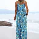 YESNO Women's Summer Boho Cotton Casual Jumpsuits Wide Leg Overalls Floral Print Baggy Rompers with Pockets PZZCR (Blue, XXL)