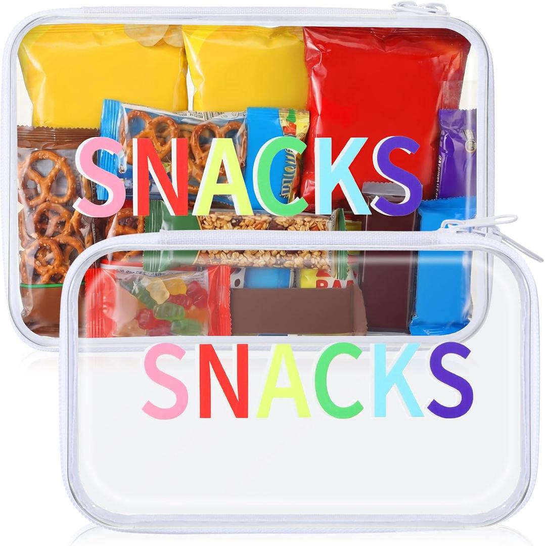 2 Pack Snack Bag Clear Hard Zipper Case Hard Plastic Zipper Pouches Travel Makeup Bag Snack Plastic Storage Organizer Box Transparent Cases for Women Travel Summer Vacation