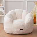 MAXYOYO Kids Bean Bag Chair, Floral Shaped Bean Bag Sofa, Plush Faux Fur Toddler Couch with Petal Backrest for Boys Girls, Stuffed Cozy Sofa for Nursery, Bedroom, Beige, Standard