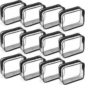 Weewooday 12 Pieces Clear Makeup Bags Cosmetic Storage Bags PVC Zipper Pouches Travel Waterproof Makeup Plastic Case for Women Organizing Toiletries Traveling Bathroom (Small, Dark Black)