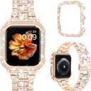 Mosonio Compatible with Bling Apple Watch Band Women 40/44/41/45/42/46mm with Shiny Metal Case, Full Sparking Luxury Diamond Bands and Cover Set, Charming Wedding Party Strap for iWatch SE Series 10/9/8/7/6/5/4