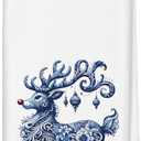 Qabliqo Chinoiserie Christmas Reindeer Kitchen Hand Towels, Chinoiserie Christmas Decor, Grandmillennial Blue and White Xmas Red Nose Reindeer Decorative Hand Towels for Bathroom, 16x24 Inch