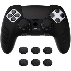 PlayVital 3D Studded Edition Anti-Slip Silicone Cover Case for ps5 Edge Controller, Soft Rubber Protector Skin for ps5 Edge Wireless Controller with 6 Thumb Grip Caps - Black