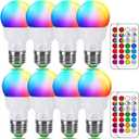 ILC RGB LED Light Bulb, Color Changing Light Bulb, 40W Equivalent, 450LM, 2700K Warm White 5W E26 Screw Base RGBW, 12 Color Choices - Timing Infrared Remote Control (8 Pack)
