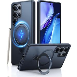 TORRAS Magnetic Stand for Samsung Galaxy S25 Ultra Case, [Fit for Magsafe] [Military Grade Drop Tested] Ring Shockproof Translucent Slim Protective Phone Case for Samsung S25 Ultra Case Ostand, Black